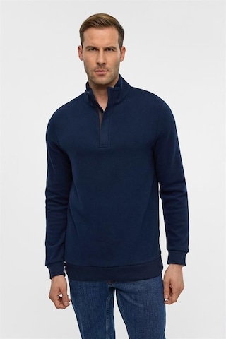 Süvari Lacivert Regular Düz Polo Yaka Sweatshirt Lacivert