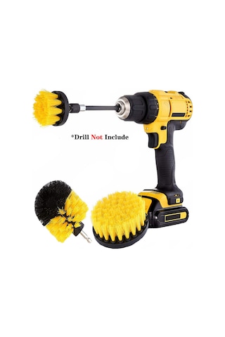 Springsun "3 Parça Sarı Elektrikli Matkap Fırça Seti - Mutfak & Banyo Temizliği İçin Dayanıklı" Sarı