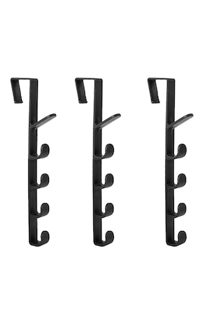 Kapı Arkası Dikey 5 Kancalı Eşya Askısı-al4833 3 Adet Siyah