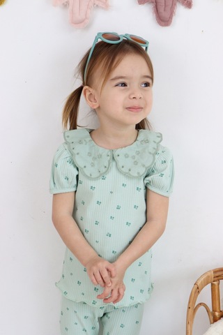 Harika Kids Kız Çocuk Çiçek Baskılı Raporlu Kumaş Basic Alt Üst İkili Takım 001