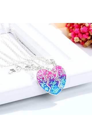 Müstesna Bff Arkadaşlık Renkli Kalpli Kolye Kahverengi