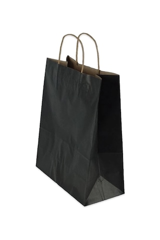 Burgu Saplı Siyah Kağıt Çanta 25x12x31 Cm 25 Li