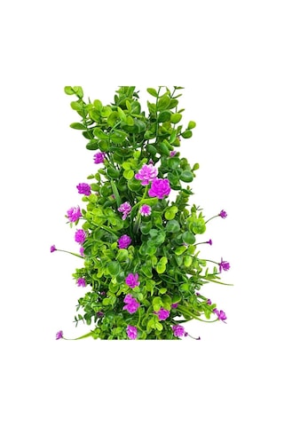 Yapay Çiçek Siyah Saksıda Mor Lotuslu Yeşil Şimşir Ağacı 70 30cm Mor