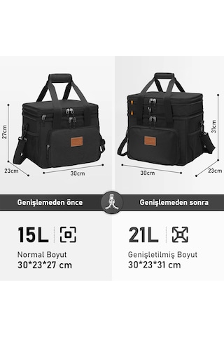 Haegs Körüklü Termal Termos Çanta, Çift Bölmeli, Genişleyebilen Soğuk Sıcak Tutucu Yalıtımlı Beslenme Çantası, Soğutucu Buzluk Yemek Taşıma Çantası 21l - Gri