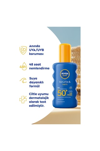 NIVEA Sun  Güneş Koruyucu Nemlendirici Vücut Spreyi SPF50 200 ML + Karoten Doğal Bronzlaştırıcı Sprey 200 ML