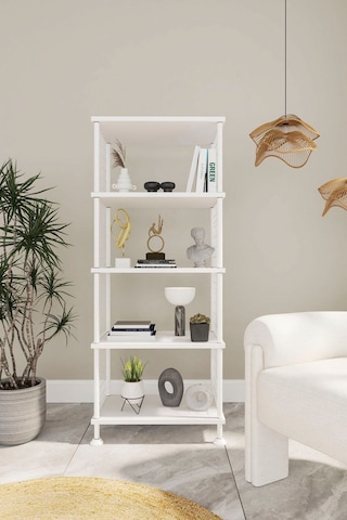 Çevir Kur Beyaz 5 Raflı Kitaplık Metal Aksamlı Çok Amaçlı Düzenleyici Raf Ve Organizer Beyaz