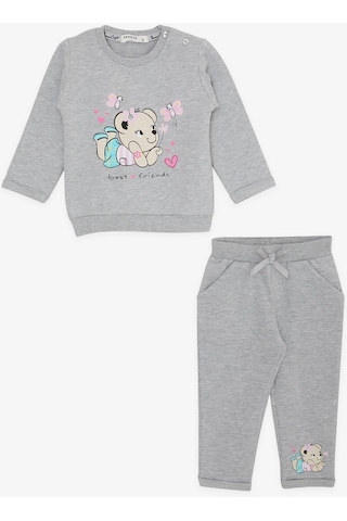 Breeze Kız Bebek Eşofman Takımı Sevimli Hayvancık Dostlar 4 Ay-1.5 Yaş, Açık Gri Melanj-açık Gri Melanj Açık Gri Melanj