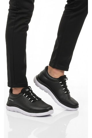 Siyah Beyaz Bilekten Lastikli Erkek Spor Ayakkabı Flexible Pu M Siyah - Beyaz