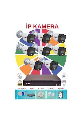 Fury 8 Li Ip Güvenlik Kamera Seti Sesli 4mp Gece Renkli Su Geçirmez 5515s 320gb