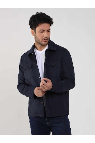 Dufy Lacivert Erkek Regular Fit Düz Klasik Yaka Süet Mont - 104741-Lacivert