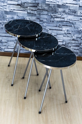 Zigon Sehpa 3'lü Gümüş Metal Ayak Gümüş Bendir