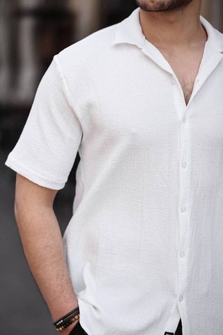 Tex Republic Erkek Beyaz Oversize Yazlık Bürümcük Gömlek Beyaz