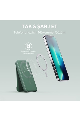 Voltme Yeşil Magpak 5000mah Magsafe Kablosuz Powerbank- 22.5w Yeşil