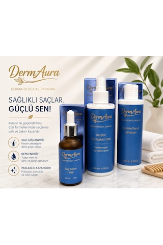 Dermaura Premium Dökülme Karşıtı Saç Bakım Seti Dökülme Karşıtı Şampuan + Saç Bakım Yağı + Keratin Saç Bakım Sütü