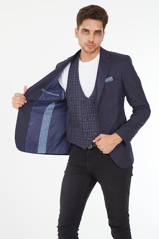 Sposo 5139 Ekose Yelekli Dar Kalıp Lacivert Erkek Blazer Ceket Lacivert