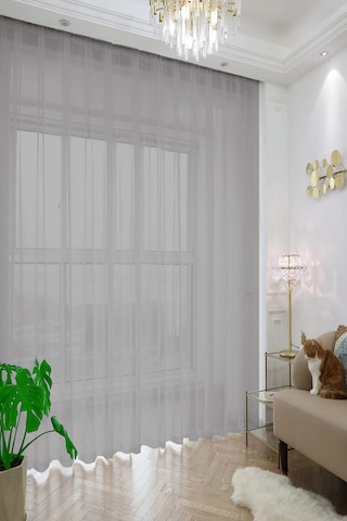Düz Sade Tül Perde, Korniş Ve Rustik Kullanımı İçin Uygun, Düz Dikim, 300x270 Ölçü Gri