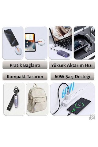 Jeyı 2in1 Manyetik Usb Otg 60w Şarj Destekli Adaptör Seti 20gbps Type-c & 10gbps Usb-a Dönüştürücü
