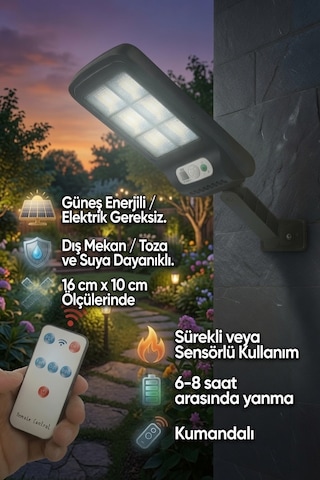 Solar Enerjili Cob Led Bahçe Duvar Lambası Kumandalı Hareket Sensörlü Dış Mekan Aydınlatma Ip65 Su Geçirmez