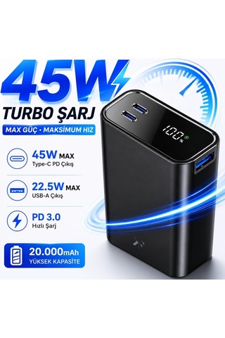 Pw501 20.000 Mah 45w Pd Çift Type-c + 22.5w Usb Çıkışlı Dijital Göstergeli Hızlı Şarj Powerbank-beyaz