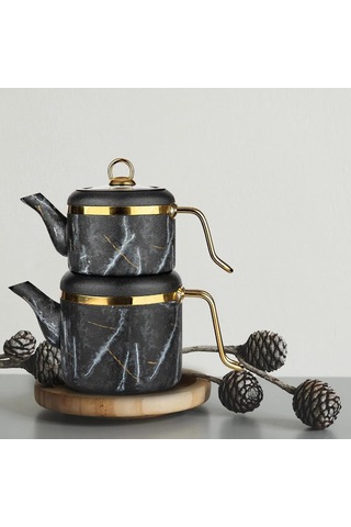 Arow Oolong Granit Çaydanlık Takımı - Siyah - Tr-4442 Siyah