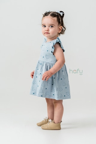 Hafy Baby Fırfır Kollu, Neşeli Fil Desenli, Yazlık Kız Çocuk / Bebek Elbisesi Açik Mavi