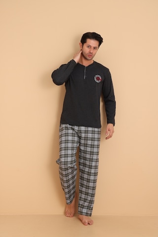 Flk 7014 İnterlok Kışlık Ekose Pijamalı Erkek Pijama Takımı Antrasit