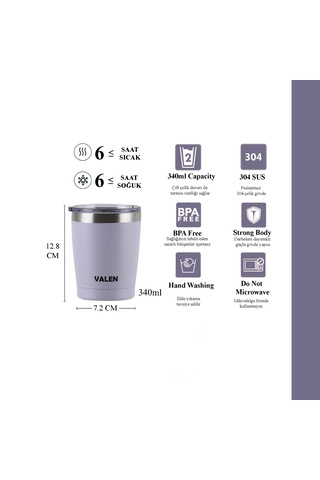 Çift Duvarlı Vakumlu Kahve Bardağı 340ml / Lila