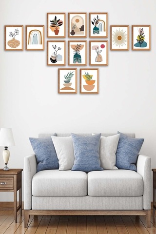 No77decor Ahşap Çerçeve Görünümlü Sanatsal Tablo Seti 12 Parça