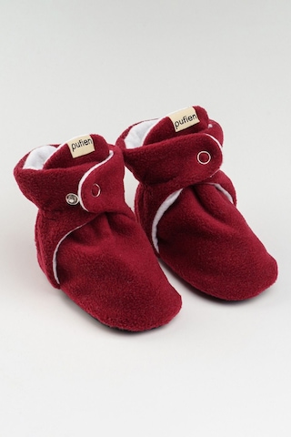 Organik Pamuk Astarlı, Bebek İlk Adım Ayakkabısı, Kaydırmaz Taban, Bebek Pandufu, Bej Patik Kırmızı