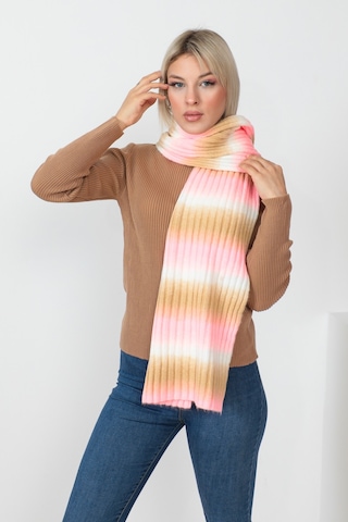Çizgi Geçişli Çok Renkli Atkı 23aj0014-pembe Pembe
