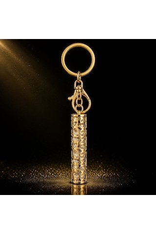 Lüks Taşlı Silindir Anahtarlık Ve Çanta Aksesuarı - Altın Kaplama Premium Hediye Sarı