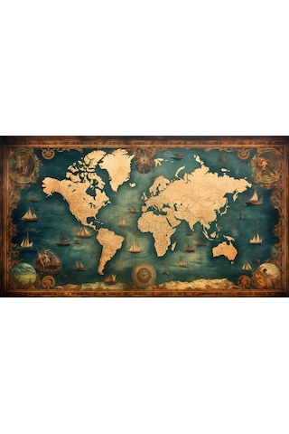 Eski Dünya Haritası Tablo Ev Duvar Salon Ofis Dükkan Hediyelik Dekarasyon Süsü