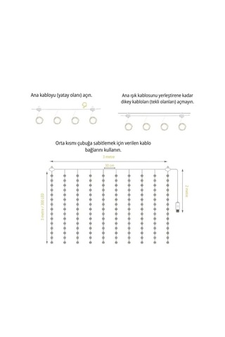 Lw-7 300 Ledli 10 Sarkıt Perde Led Işık, 8 Modlu Uzaktan Kumandalı, 3x3 Metre Peri Telli Led Çok Renkli