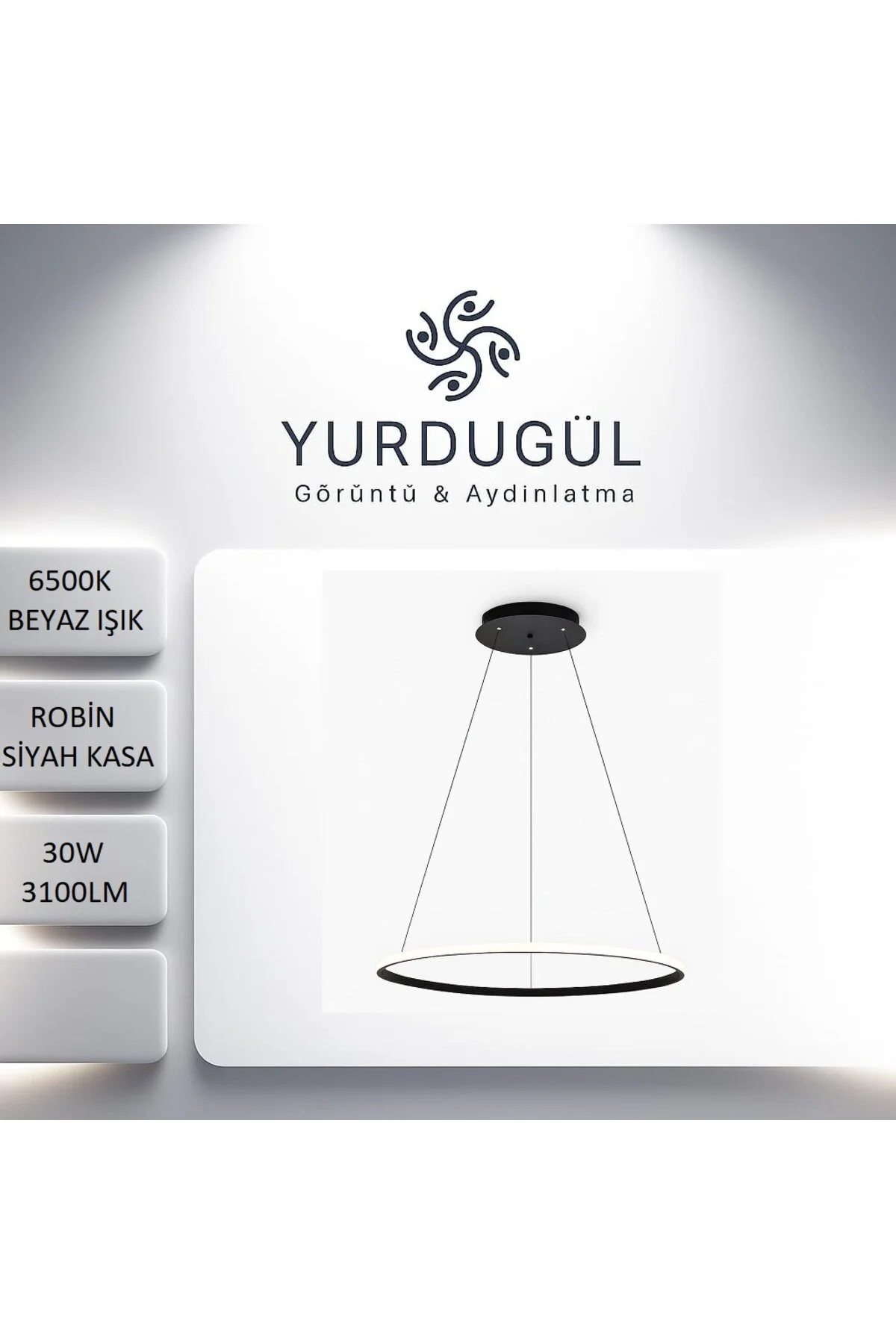 Tekli Siyah Sarkıt Avize Beyaz Ledli Siyah