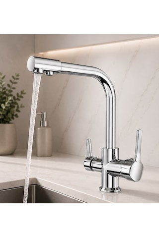 Eshomes Arıtma Çıkışlı 3 Yollu Musluk Mutfak Eviye Bataryası Krom