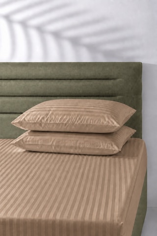 Çizgili Saten Çarşaf Takımı Seti Lastikli Yumuşak & Parlak Tek/çift/battal Boy 30 Cm Yükseklik Şampanya