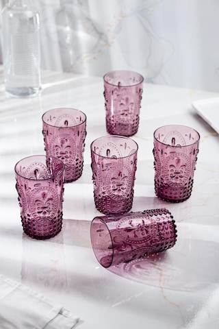 Akrilik Mürdüm 6'lı Kısa Bardak & Su Meşrubat Kahve Yanı Bardağı 400 Ml Cam Değildir Çr