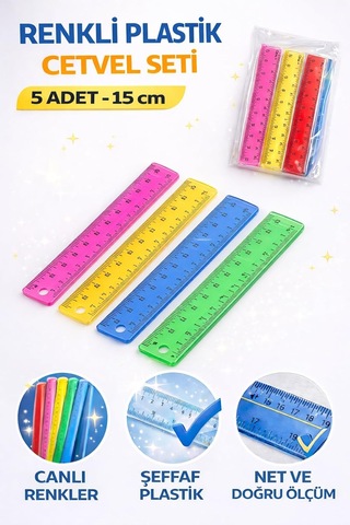 Lexroo Renkli Plastik Cetvel Seti 15 Cm 5 Adet Şeffaf, Dayanıklı Ve Net Ölçüm