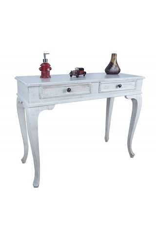 120 Cm Beyaz Eskitme Dresuar & Makyaj Masası Beyaz