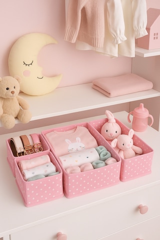 Serstil 4 Lü Çekmece İçi Kutu Organizer Set Dolap İçi Düzenleyici Depolama Kutusu - Pembe Benekli