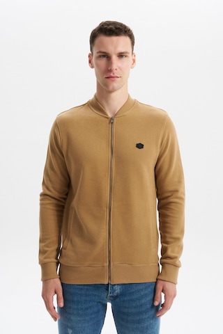 AR-MA Arma Erkek Slim Fit Selanik Kumaş Tam Fermuar Fleto Cepli Kapüşonsuz Kolej Yaka Sweatshirt K30324698302 Acı Kahverengi
