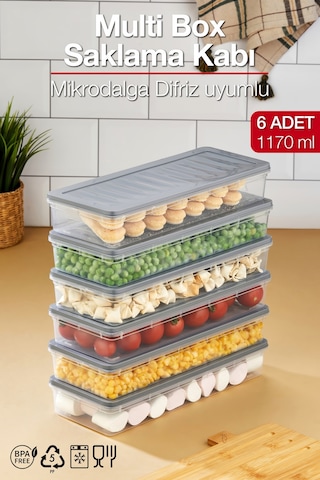 Multi Box 6 Lı Set Saklama Kabı Seti - Dondurucu & Mikrodalga Uyumlu Gri