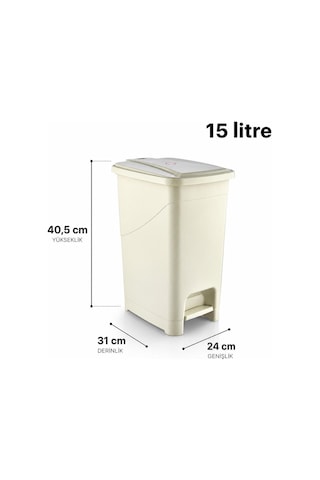 Omnipazar Srl-3028 Slim Pedallı İç Kovalı Plastik Çöp Kovası 15 Litre Bej