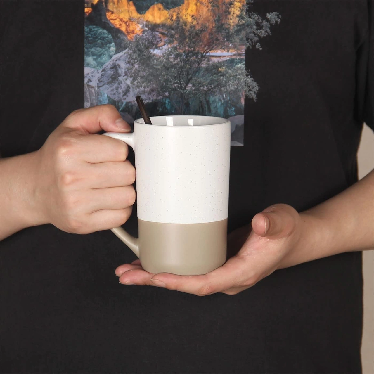 16 Oz Büyük Kahve Kupası, İki Renk Kombinasyonu Büyük Seramik Çay Bardağı Diğer