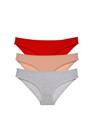Royaleks 3 adet Eko Set Likralı Kadın Slip Külot Kırmızı Ten Gri RYL-EKO3015 Gri