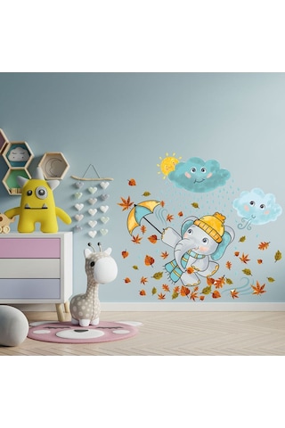Şemsiyeli Sevimli Fil Çocuk Odası Duvar Sticker