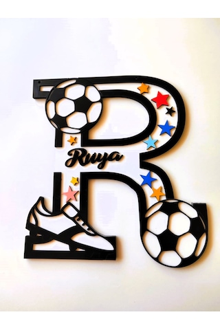 Çoçuk Odası Kapı & Duvar Süsü Kişiye Özel R Harfi Beyaz - Siyah