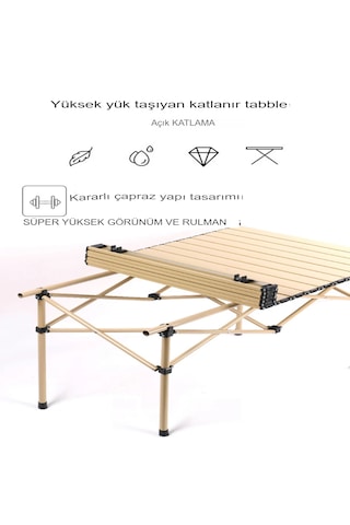 Reidan Büyük Boy Katlanır Çanta Tipi Balkon Bahçe Kamp Masası Piknik Seti  - Altın