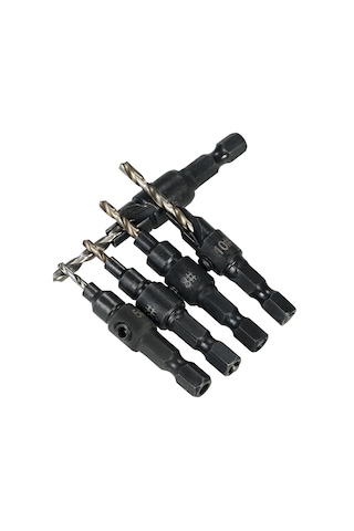 Youmex 5'li Hss Konik Matkap Uç Seti - Ahşap Ve Metal İşleme İçin 1/4" Altıgen Şaftlı Vida Yuva Açma Takımı