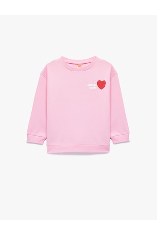 Koton Uzun Kollu Bisiklet Yaka Kalp Baskılı Pamuklu Sweatshirt Pembe 6wmg10103ak Gül